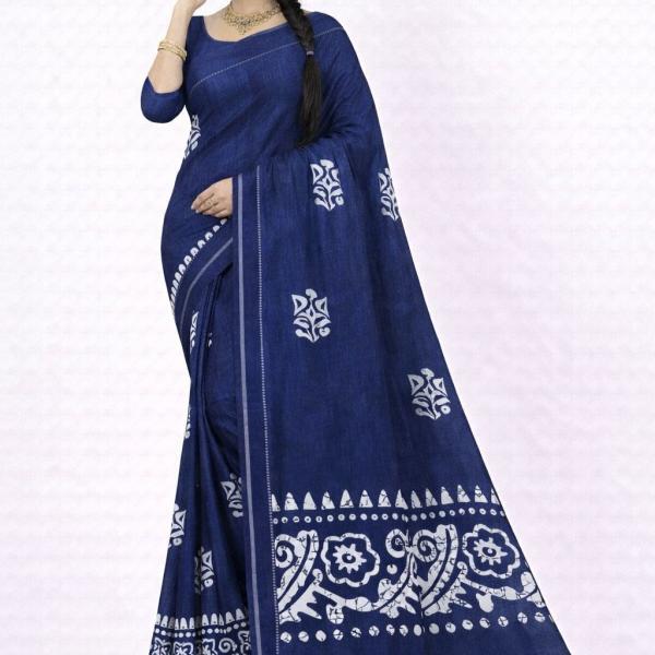 Cotton Saree with White Warli Art Print | Soft Handcrafted Cotton Fabric | Lightweight and Comfortable Saree for Women