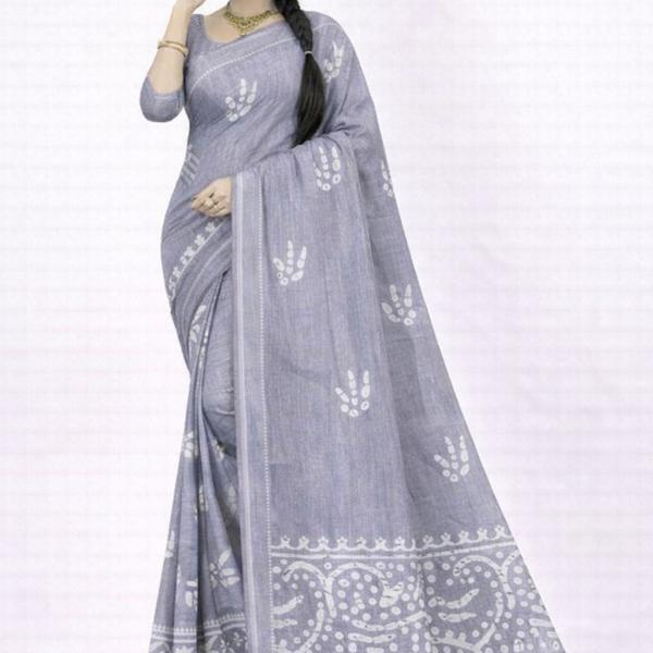 Cotton Saree with White Warli Art Print | Soft Handcrafted Cotton Fabric | Lightweight and Comfortable Saree for Women