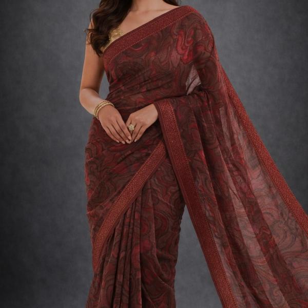 Georgette Printed Sarees for Women with Blouse Piece
