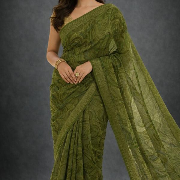 Georgette Printed Sarees for Women with Blouse Piece