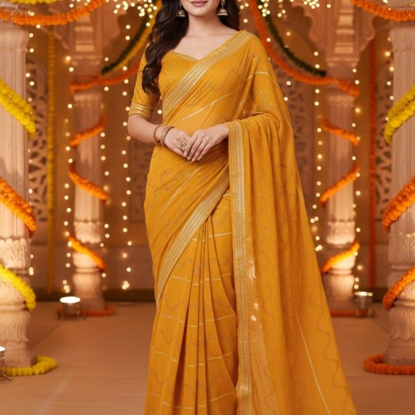 Georgette Printed Sarees for Women with Blouse Piece