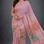 Georgette Printed Sarees for Women with Blouse Piece