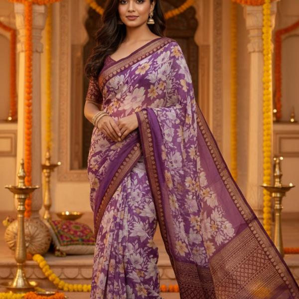 Georgette Printed Sarees for Women with Blouse Piece
