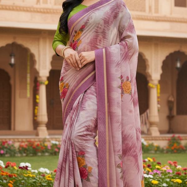 Georgette Printed Sarees for Women with Blouse Piece