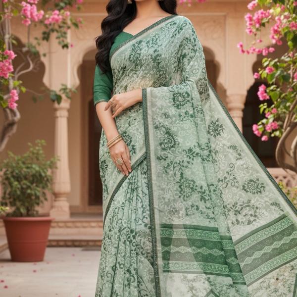 Georgette Printed Sarees for Women with Blouse Piece