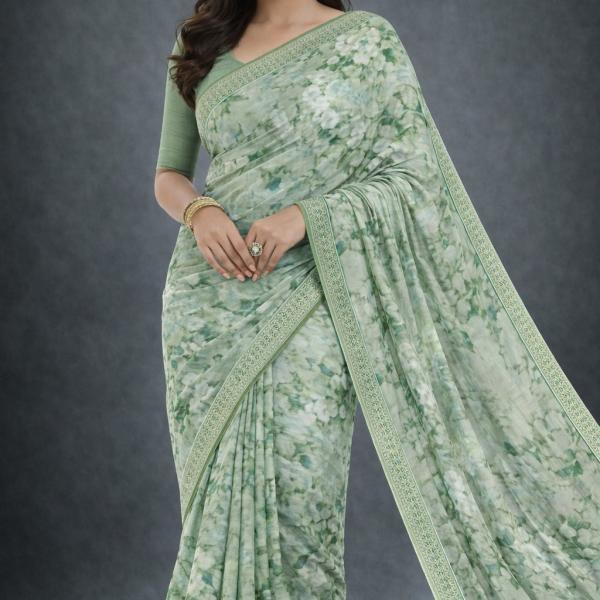 Georgette Printed Sarees for Women with Blouse Piece