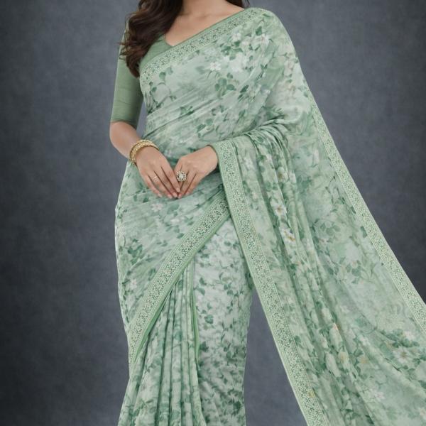 Georgette Printed Sarees for Women with Blouse Piece