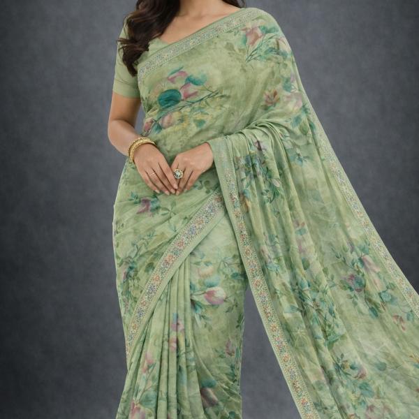 Georgette Printed Sarees for Women with Blouse Piece