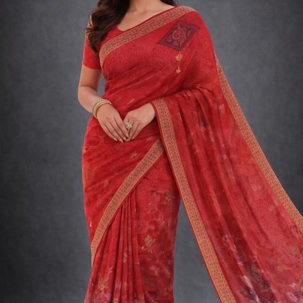 Georgette Printed Sarees for Women with Blouse Piece
