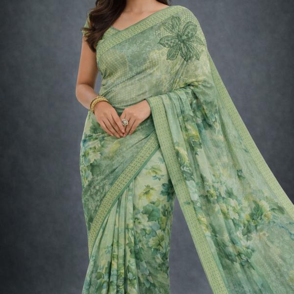 Georgette Printed Sarees for Women with Blouse Piece