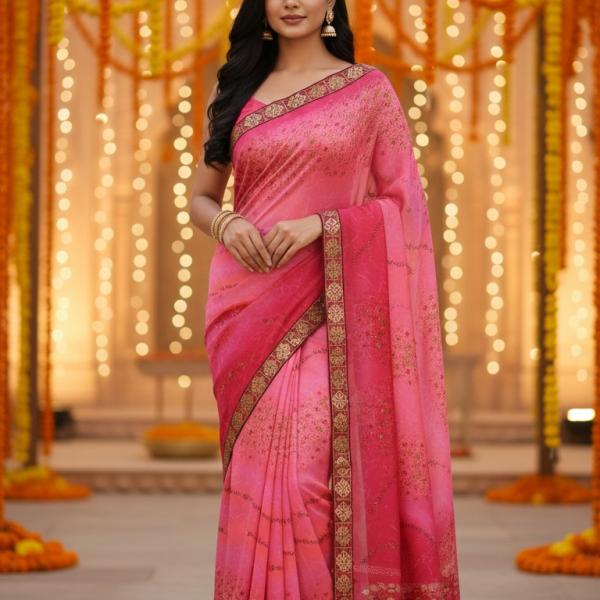 Georgette Printed Sarees for Women with Blouse Piece