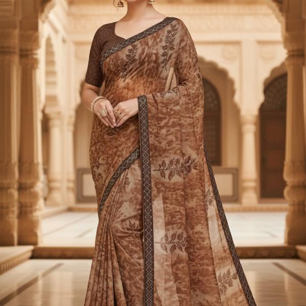 Georgette Printed Sarees for Women with Blouse Piece