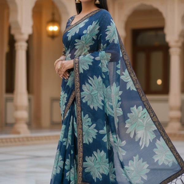 Georgette Printed Sarees for Women with Blouse Piece