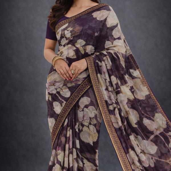 Georgette Printed Sarees for Women with Blouse Piece