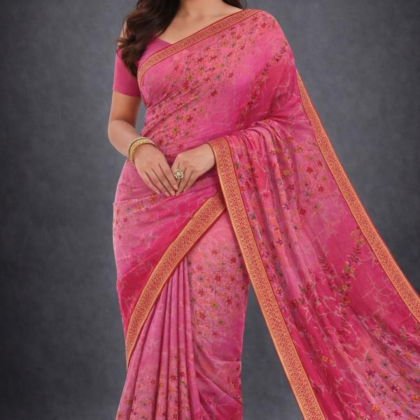Georgette Printed Sarees for Women with Blouse Piece