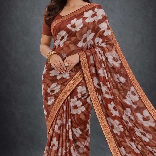Georgette Printed Sarees for Women with Blouse Piece
