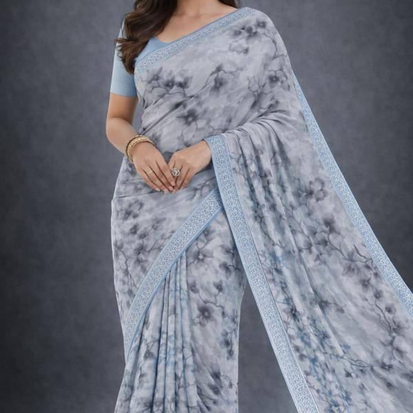 Georgette Printed Sarees for Women with Blouse Piece