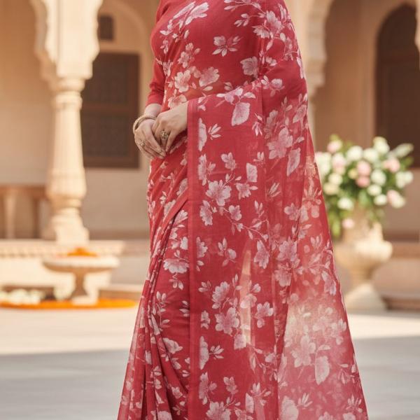 Georgette Printed Sarees for Women with Blouse Piece
