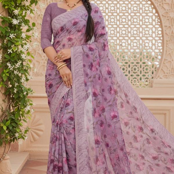 Georgette Printed Sarees for Women with Blouse Piece