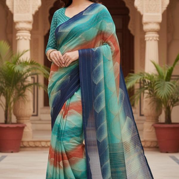 Georgette Printed Sarees for Women with Blouse Piece