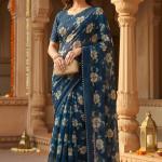 Georgette Printed Sarees for Women with Blouse Piece