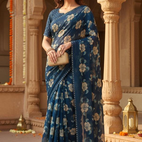 Georgette Printed Sarees for Women with Blouse Piece