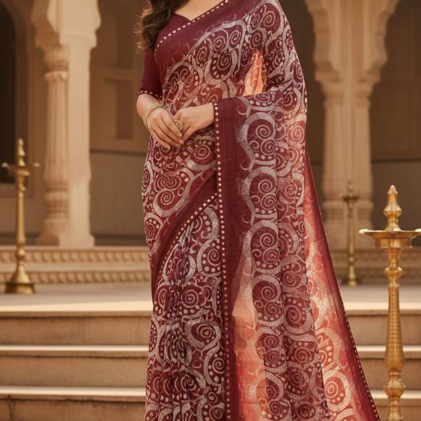 Georgette Printed Sarees for Women with Blouse Piece