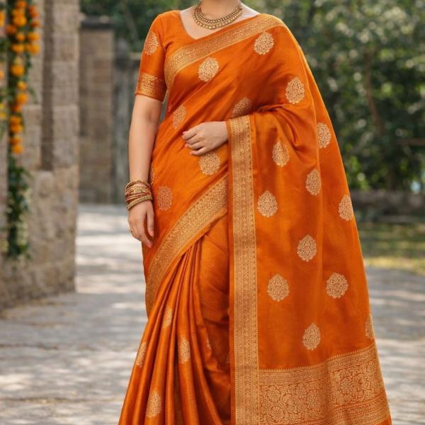 Women's Banarasi Silk Work Saree With Unstiched Blouse Piece
