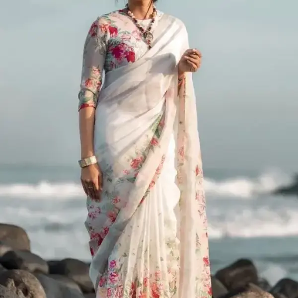 Linen Cotton Print Saree