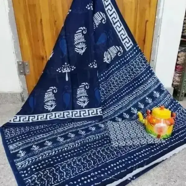  NEW SUMMER HAND BLOCK PRINTED COTTON MULMUL SAREE