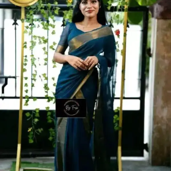  Two-Tone Chiffon Blue Lace border Saree