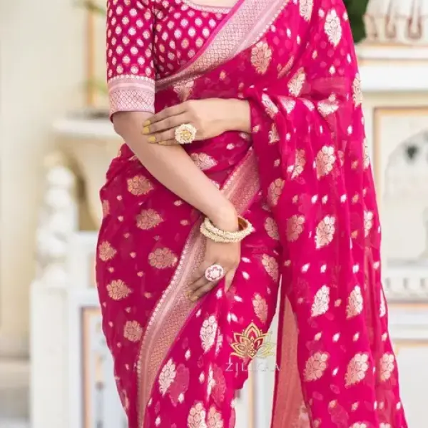  Jacquard Gold Zari Woven Litchi Silk Traditional Soft Banarasi Saree