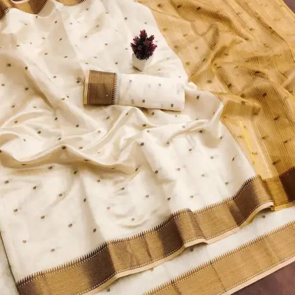 Beige Bindi Cotton Silk Saree