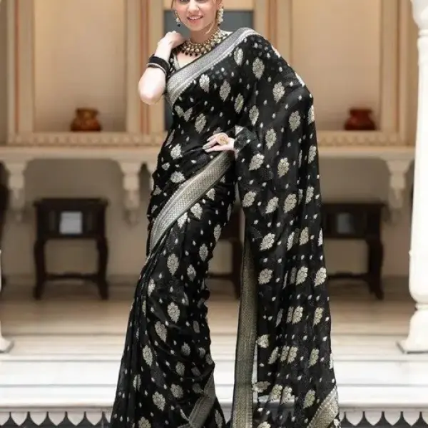  Jacquard Gold Zari Woven Litchi Silk Traditional Soft Banarasi Saree