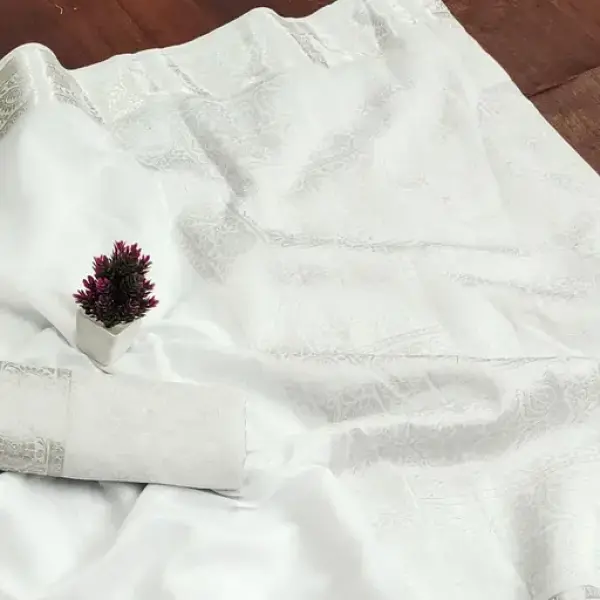 Silver Jari-White Banarasi Cotton Silk Saree