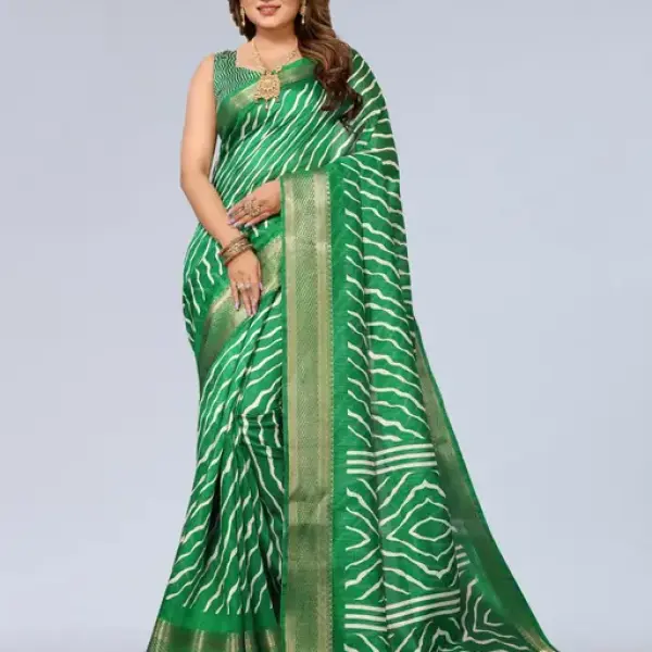  Women's Cotton Silk Lehriya Pattern Saree