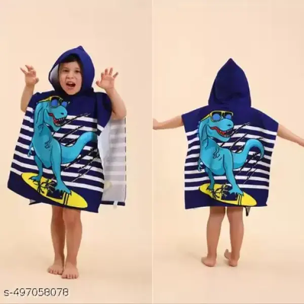 Poncho Towel for Kids, Beach Towel with Hoodie, 60x60cm Travel Towel for 1-7 Years Girls and Boys, Soft Microfiber Sleeved Poncho (Dino Surfer)