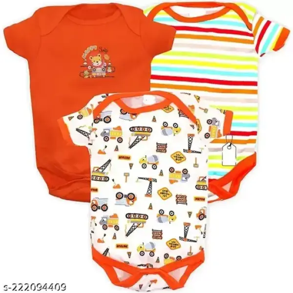 100% Cotton Baby Bodysuit Short Sleeve Half Romper Pack of 3 orange