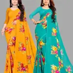 Combo Floral Sarees, Set of 2, Georgette Printed Sarees