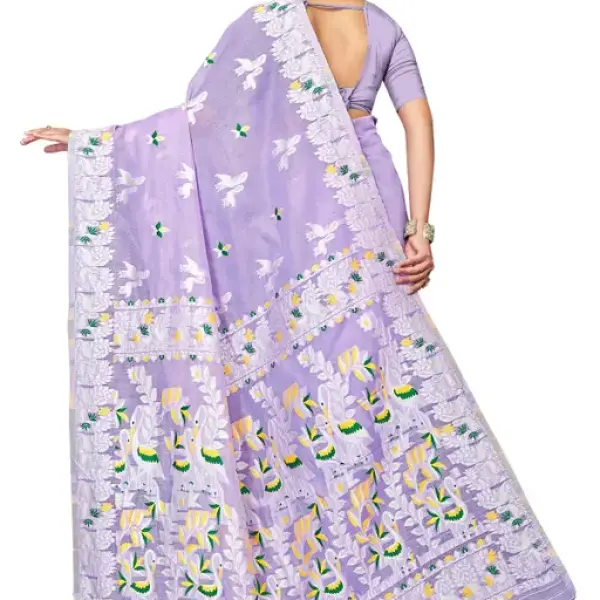  BROYAAR SHOP Jamdani Designer Cotton Blend Silk Saree