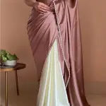  Womens Brown Japan Satin Half Half Designer Border Saree
