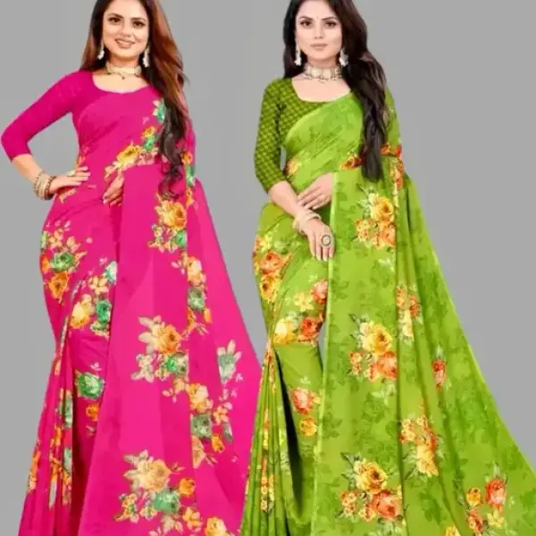  Combo Floral Sarees, Set of 2, Georgette Printed Sarees