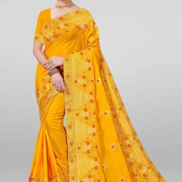 Embroidered Bollywood Art Silk Saree