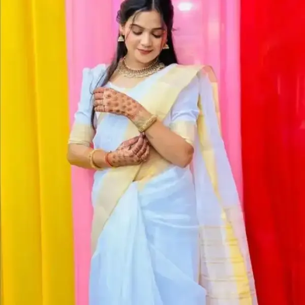  White Traditional Cotton Saree