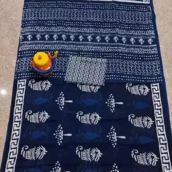  NEW SUMMER HAND BLOCK PRINTED COTTON MULMUL SAREE