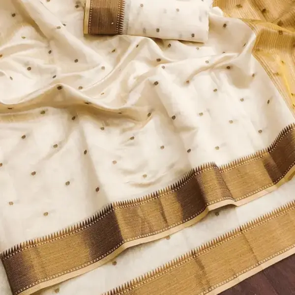Beige Bindi Cotton Silk Saree