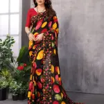  Polka Dot Blue Printed Georgette Printed Saree